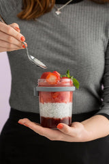 Kilner morgenmadskrukke med ske / 350 ml, Ø 9,5 cm / 5 stk | takeaway müsli kop / giftfri / glasbeholder med låg til müsli, grød og yoghurt / overnight havre beholder Naty Shop Food Opbevaringsbokse