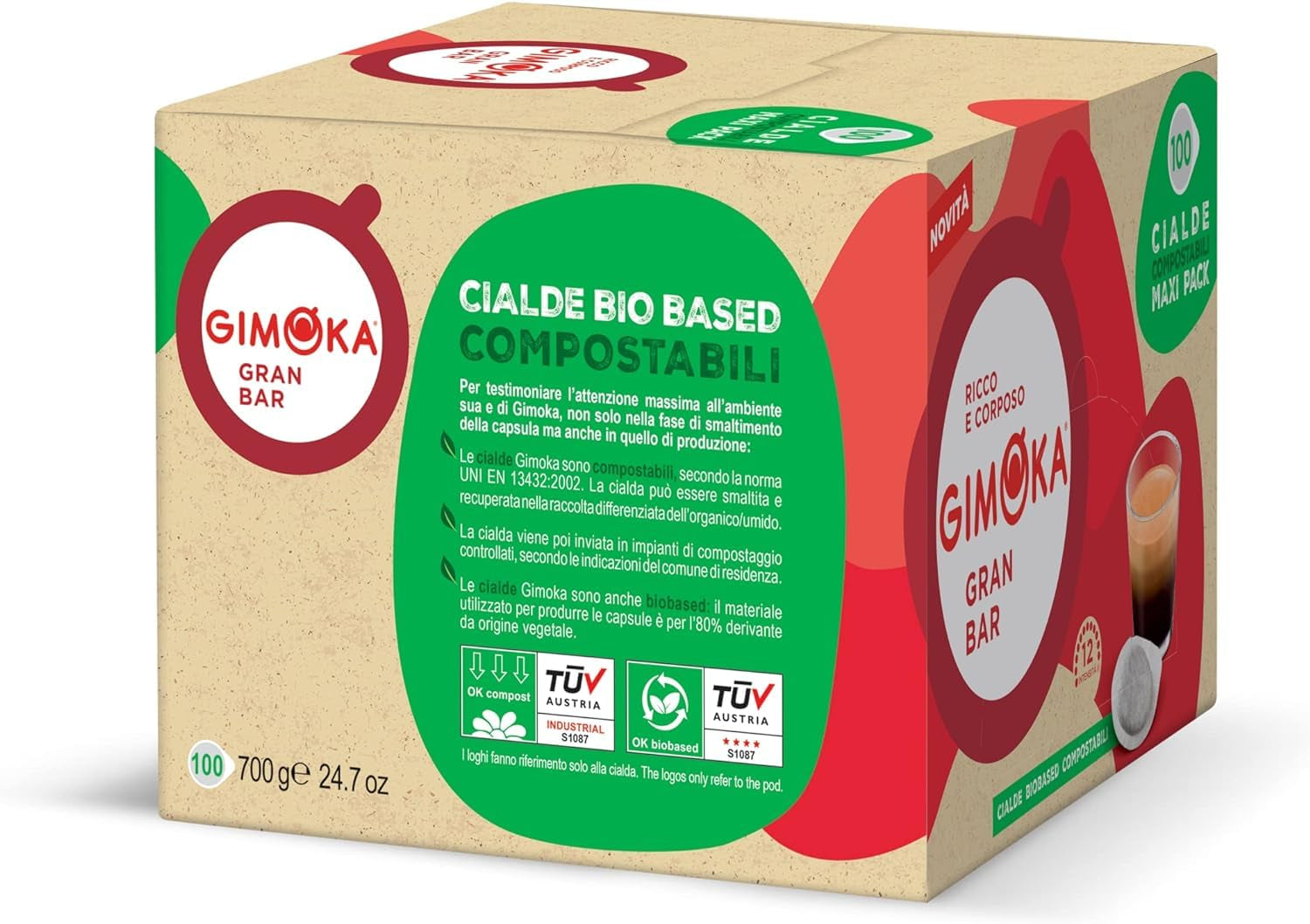 Gimoka Kompostierbare Kaffeepads, Gran Bar Intenso Kaffeemischung, Intensität 12-100 Pads - Kompatibel med ESE System Papier Pads 44 mm