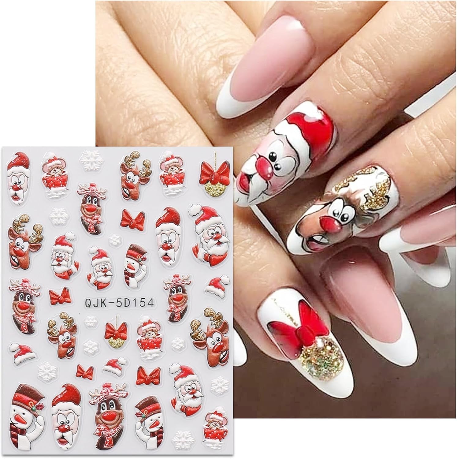 JMEOWIO 3D Nagelsticker Weihnachten Nail Art Sticker Selbstklebend Nagelaufkleber 5D Stereoskopisk Schneeflocke Xmas Winterurlaub Niedlich Dekoration Nageldesign Zubehör 4 Blatt