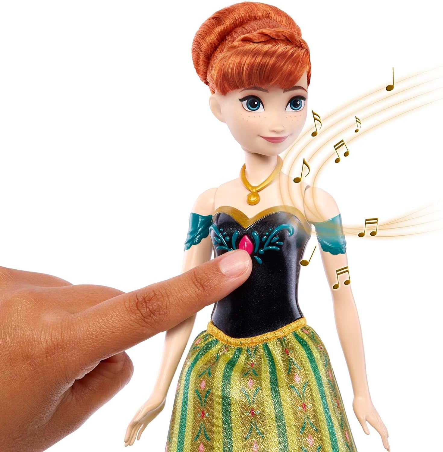 Mattel Disney Frozen Singing Anna Doll - 30 Seconds Song Snippet, Classic Castle Outfit, Aftagelig blød nederdel, kambart hår, til børn i alderen 3+, tysk version, HMG41