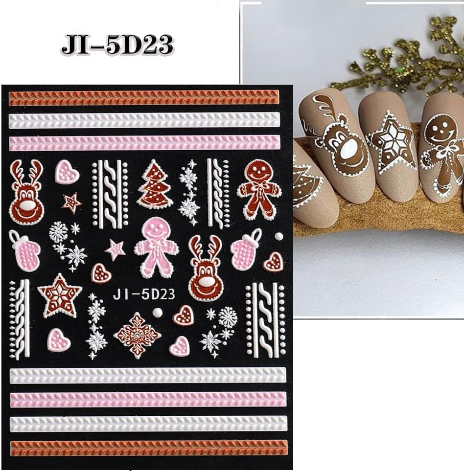 5 Blatt 3D Nagelsticker Weihnachten Nagelaufkleber 5D Stereoskopisk Selbstklebend Schneeflocke-Weihnachtswinterurlaub Nail Art Sticker Dekoration Nageldesign Zubehör