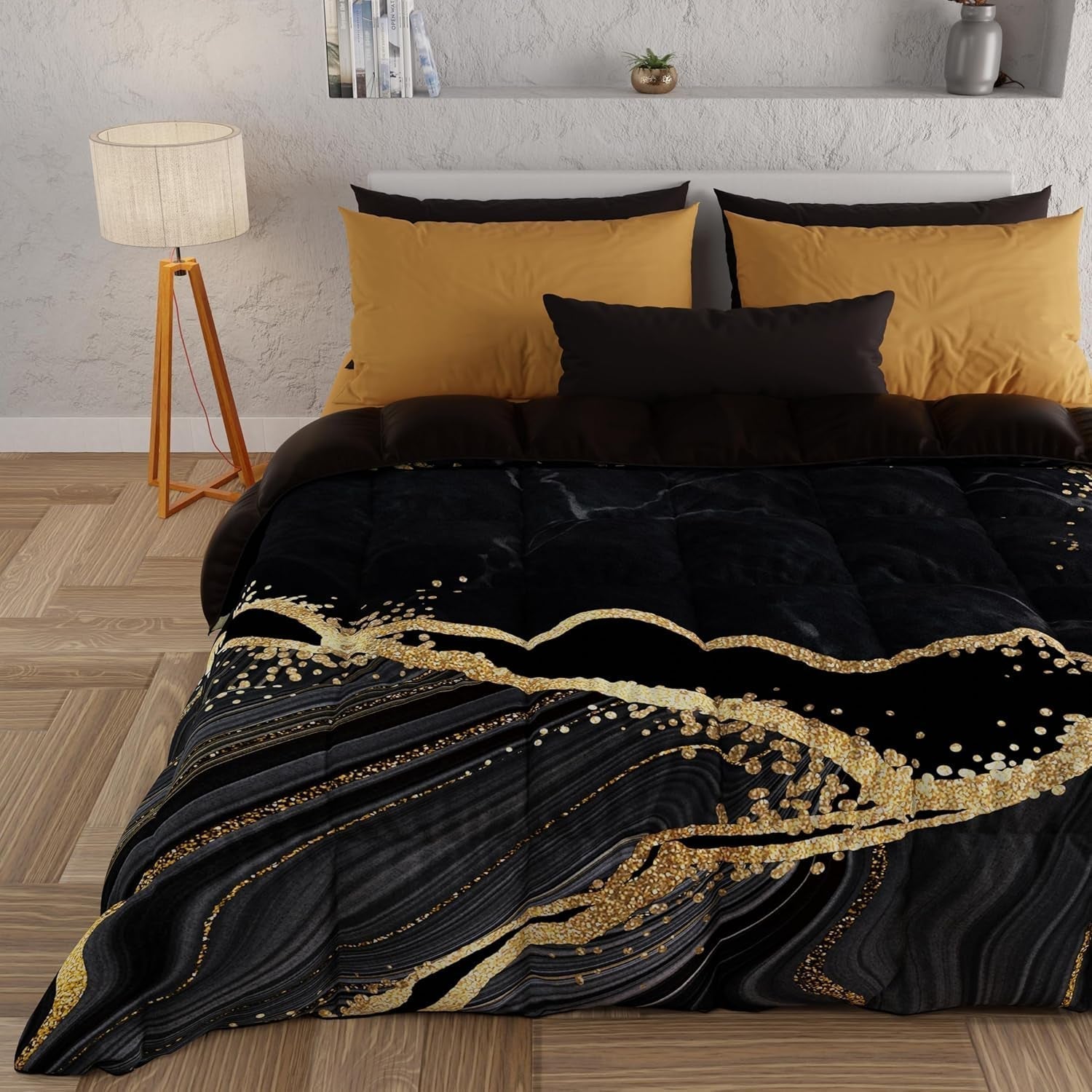 PETTI Artigiani Italiani - Vinterdyne, Vinterdyne, Enkel quilt, Dobbeltsidet, Monofarvet og digitalt tryk, 100 % anti-allergisk mikrofiber, Made in Italy Dyner og dyner Naty Shop Sort marmor Enkeltseng