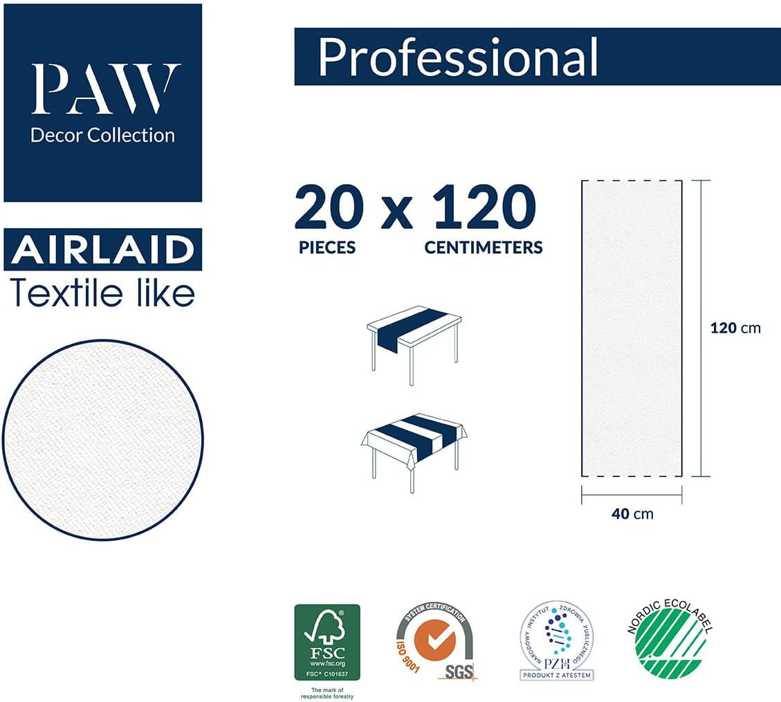 PAW - Airlaid Bordløber (40 Cm X 24 M) I Bordpynt til nadver, konfirmation, bryllup, jubilæum, havefest, barnedåb I Bordpynt Elegant bordbånd - Pilegren I Pilegren