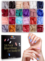 EBANKU 576 stk. Kort tryk på negle med neglelim, 12 farver korte matte kunstige negle, 8 korte skinnende kunstige negle, 4 kunstige glitternegle