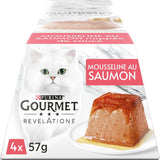 Anbefalinger, laksemuslin, med sauce, måltidsportioner til voksne katte, 4 x 57 g