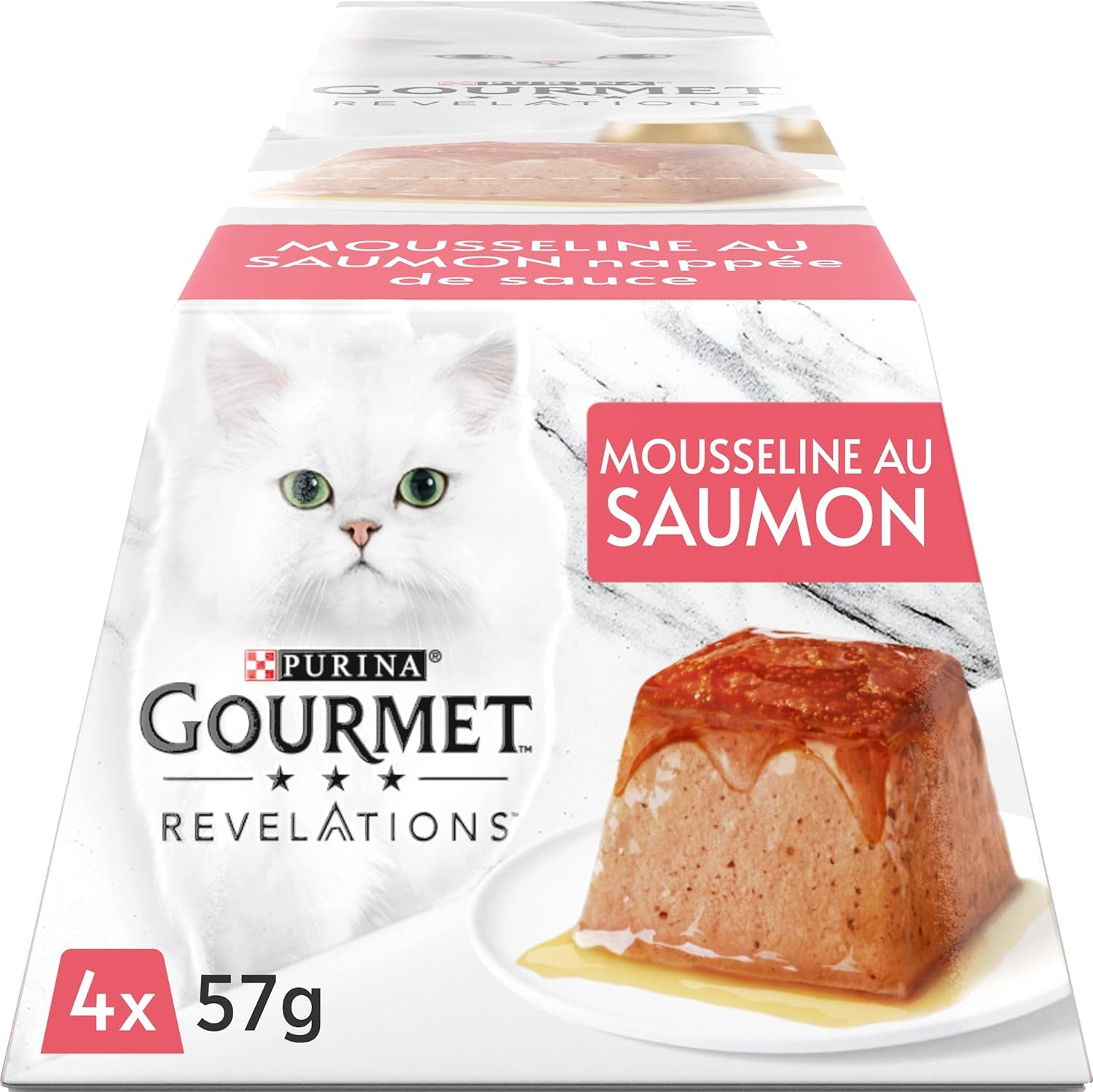 Anbefalinger, laksemuslin, med sauce, måltidsportioner til voksne katte, 4 x 57 g