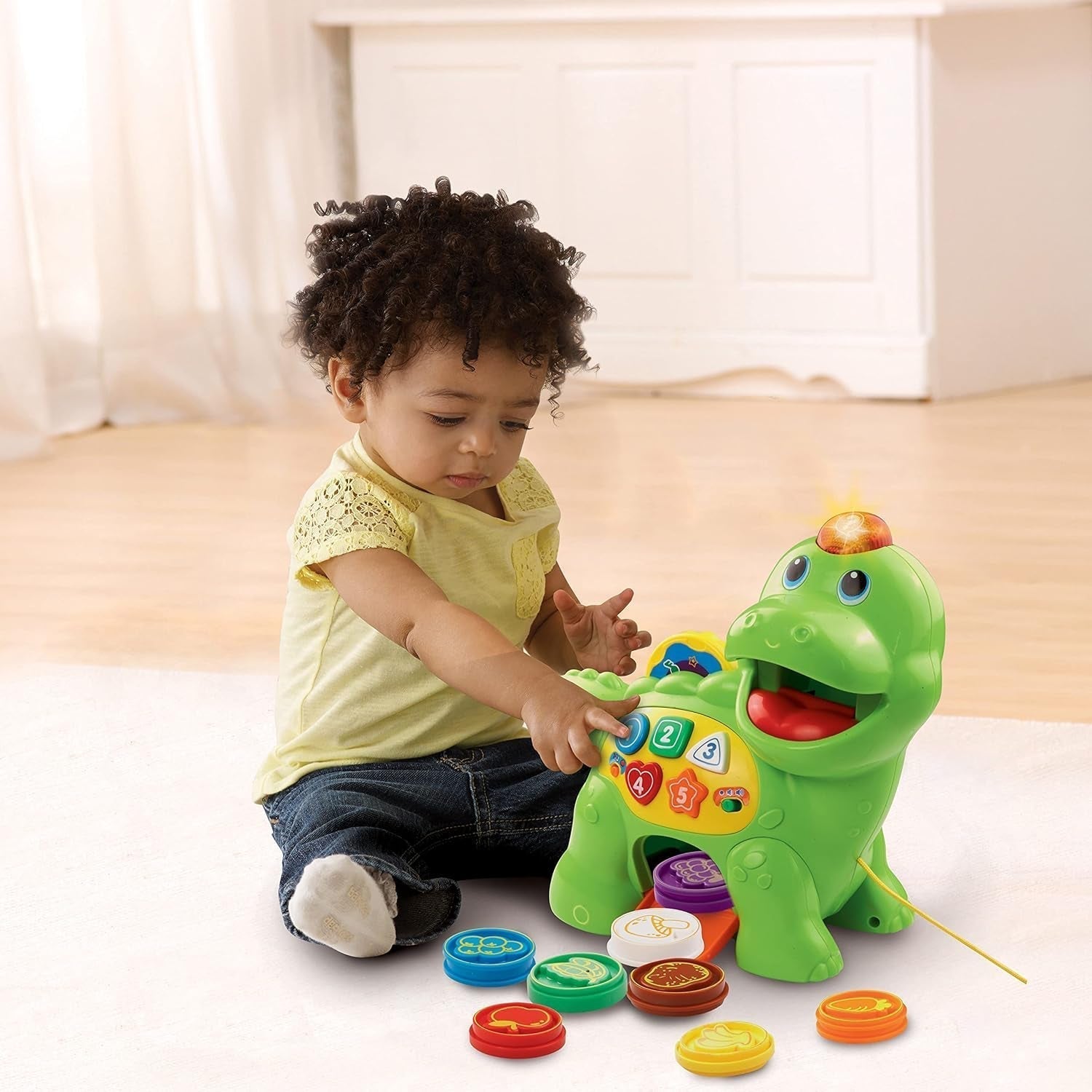 Vtech Baby Feed Me Dino - Fodre og lære Talende Dinosaur med sange, knapper og spørgsmålsspil - For 12-36 måneder Babylegetøj Naty Shop