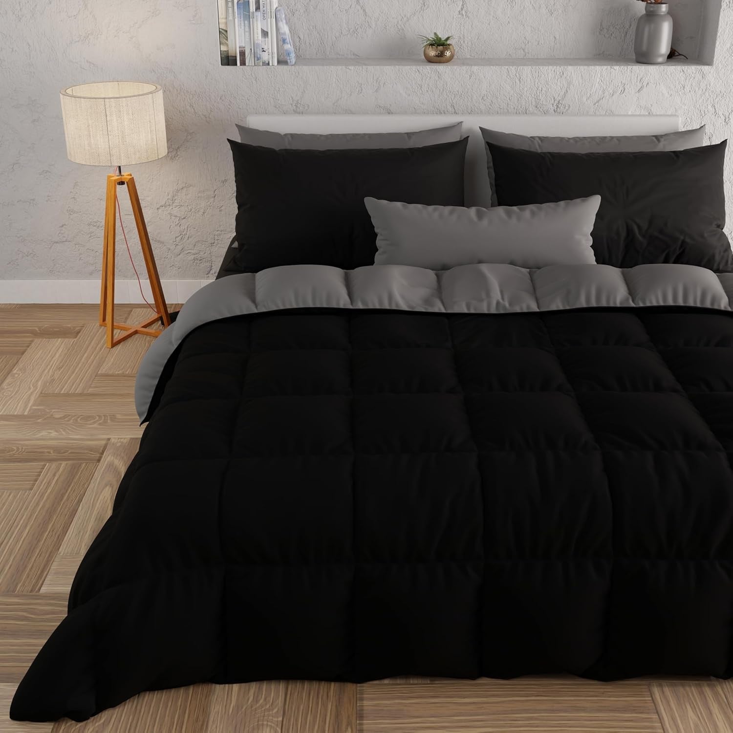PETTI Artigiani Italiani - Dobbeltseng vinterdyne, maxi, monokrom, dobbeltsidet, hvid, grå, 100% Made in Italy Dyner og dyner Naty Shop Black Matrimoniale Maxi