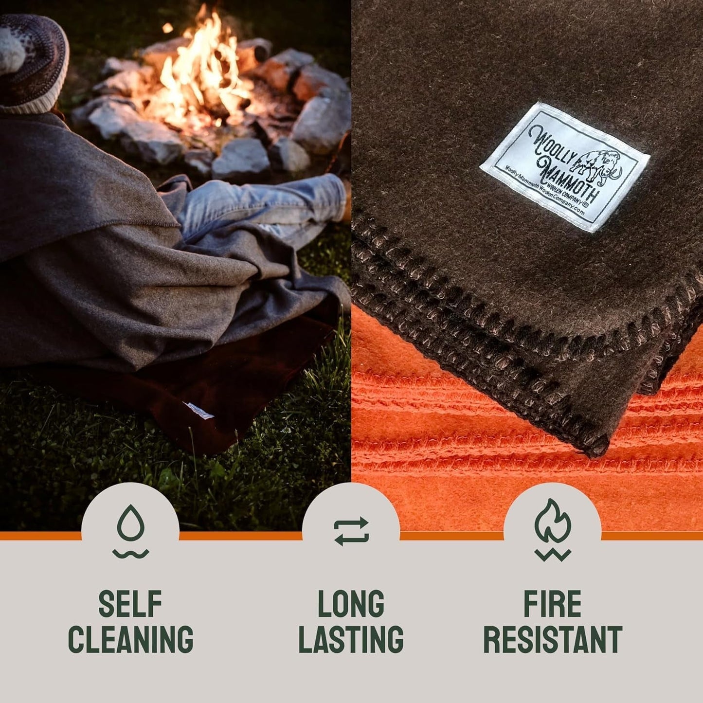 Woolly Mammoth Woolen Co. campingtæppe, ekstra stort, merinould, Det perfekte udendørsudstyr til bushcraft, camping, trekking, vandreture, overlevelse eller hyttetæppe. Brun, 168 X 228 Senge og Tæpper Woolly Mammoth Woolen Company