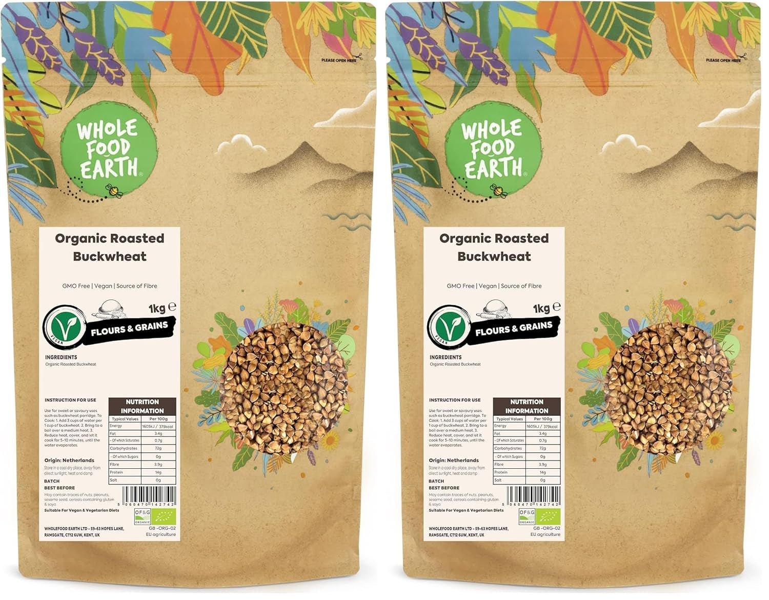 Wholefood Jord økologisk ristet boghvede, 1 kg