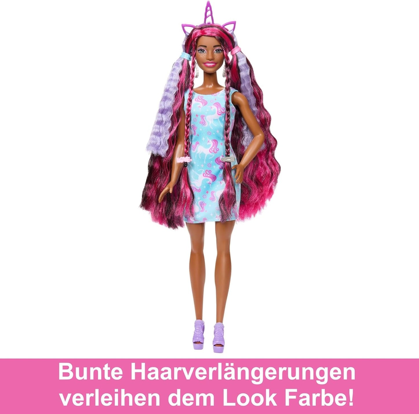 Barbie Doll Sjovt stilfuldt hår med ekstra langt farverigt sort hår og glitrende lyserød kjole 10 Frisure og modetilbehør JDC86