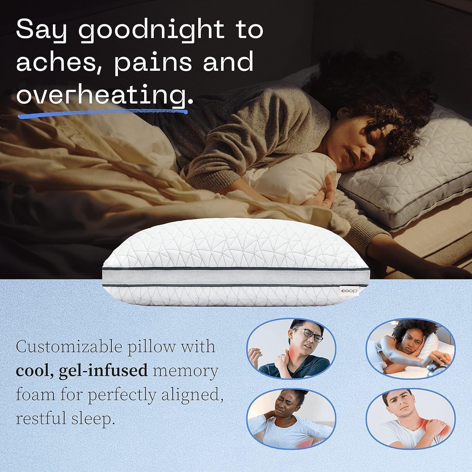Coop Home Goods Eden Cool Justerbar Pude King Size Justerbar Gel Infunderet Memory Foam Blødt åndbart Lulltra stof Ideel til alle sovende Miljøvenlige Naty Shop Standard puder