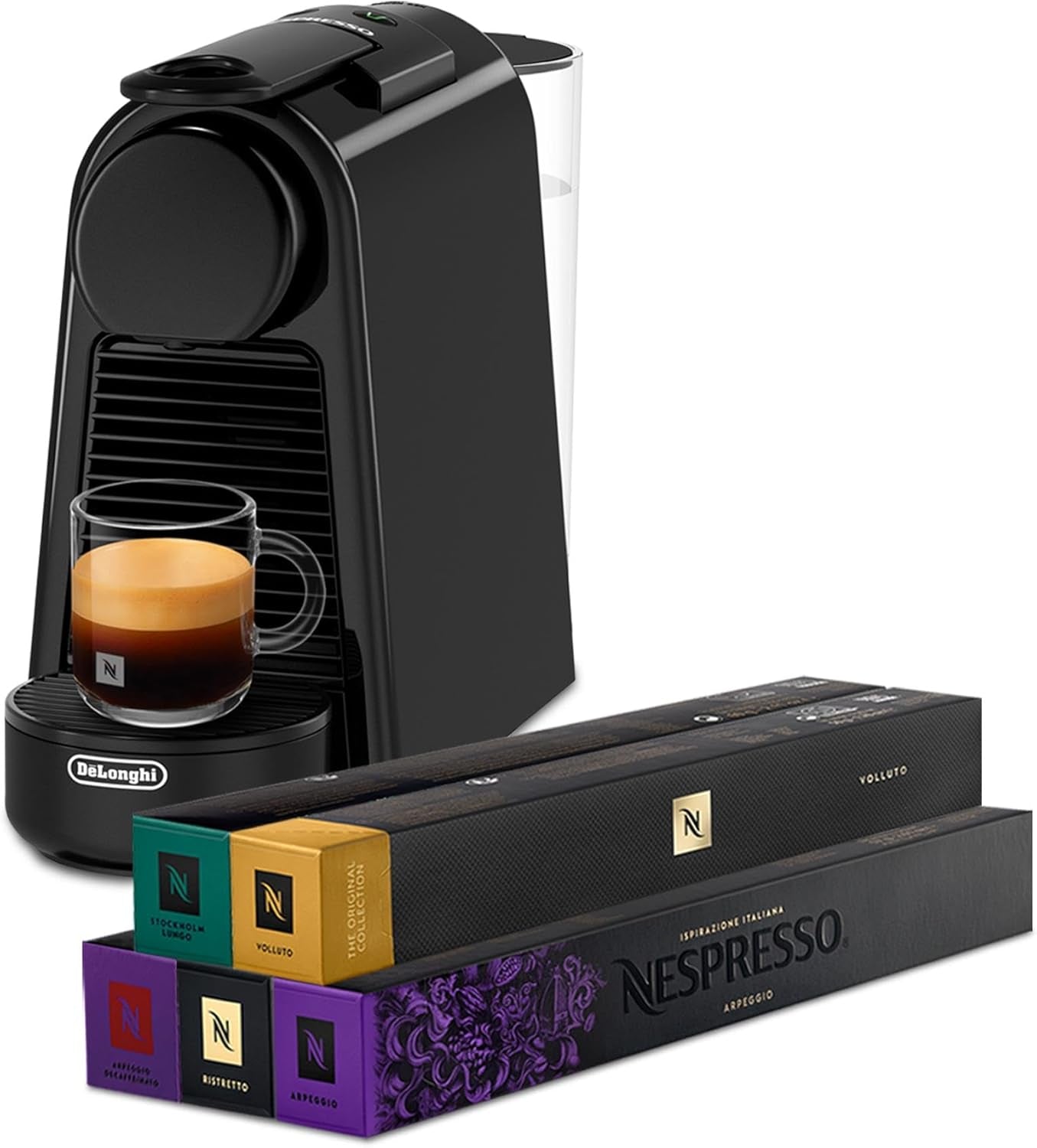 Espressomaskine med Nespresso De'Longhi Essenza Mini kapsler, sort | Pumpetryk 19 bar | Vandtank 0,6 l | Til espresso og lungo | Lille espressomaskine – Store kaffeøjeblikke | EN85.B