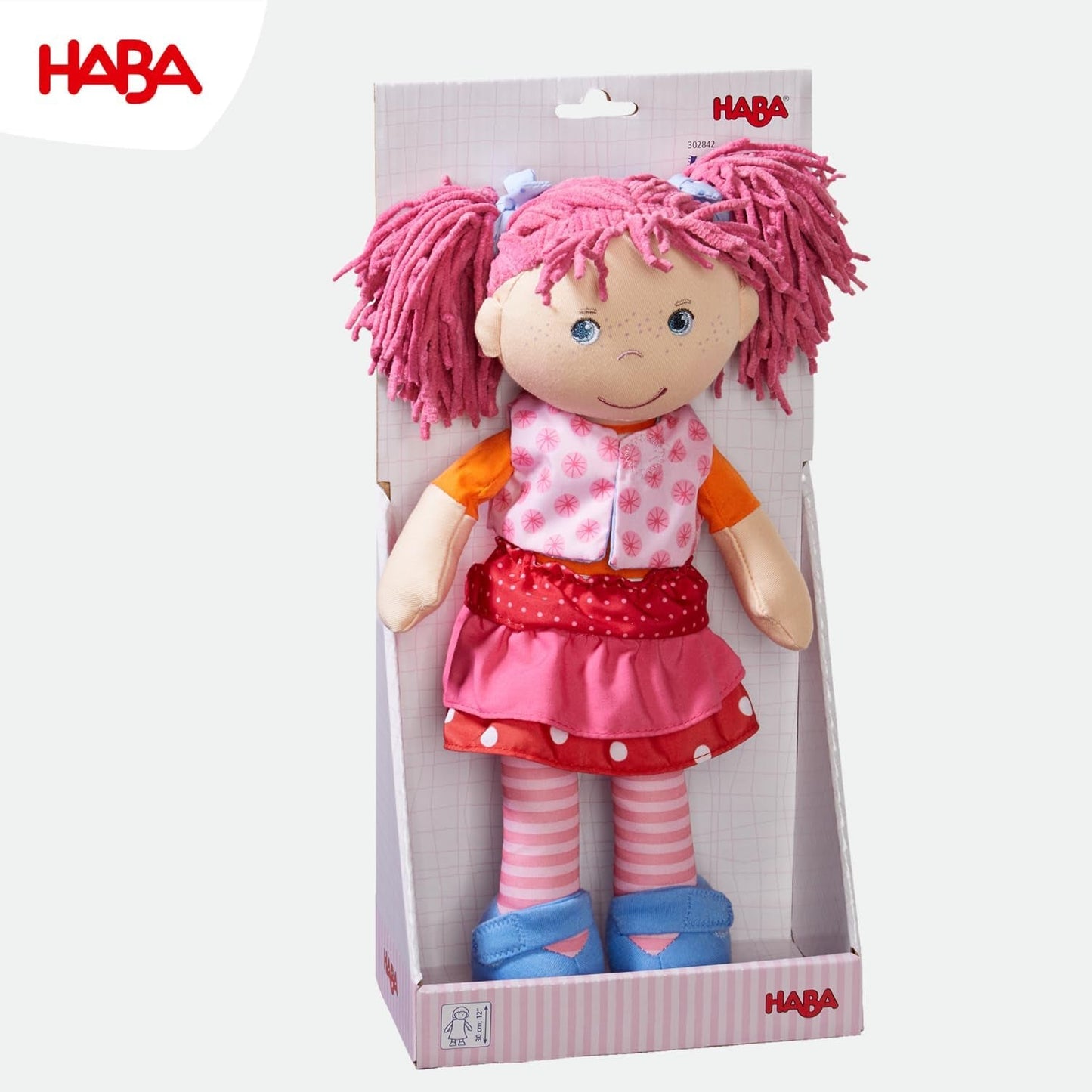 HABA Lily Lou dukke - Blød stofdukke fra 18 måneder - 30 cm med tøj og hår - Ideel legekammerat til små børn - 1302842001
