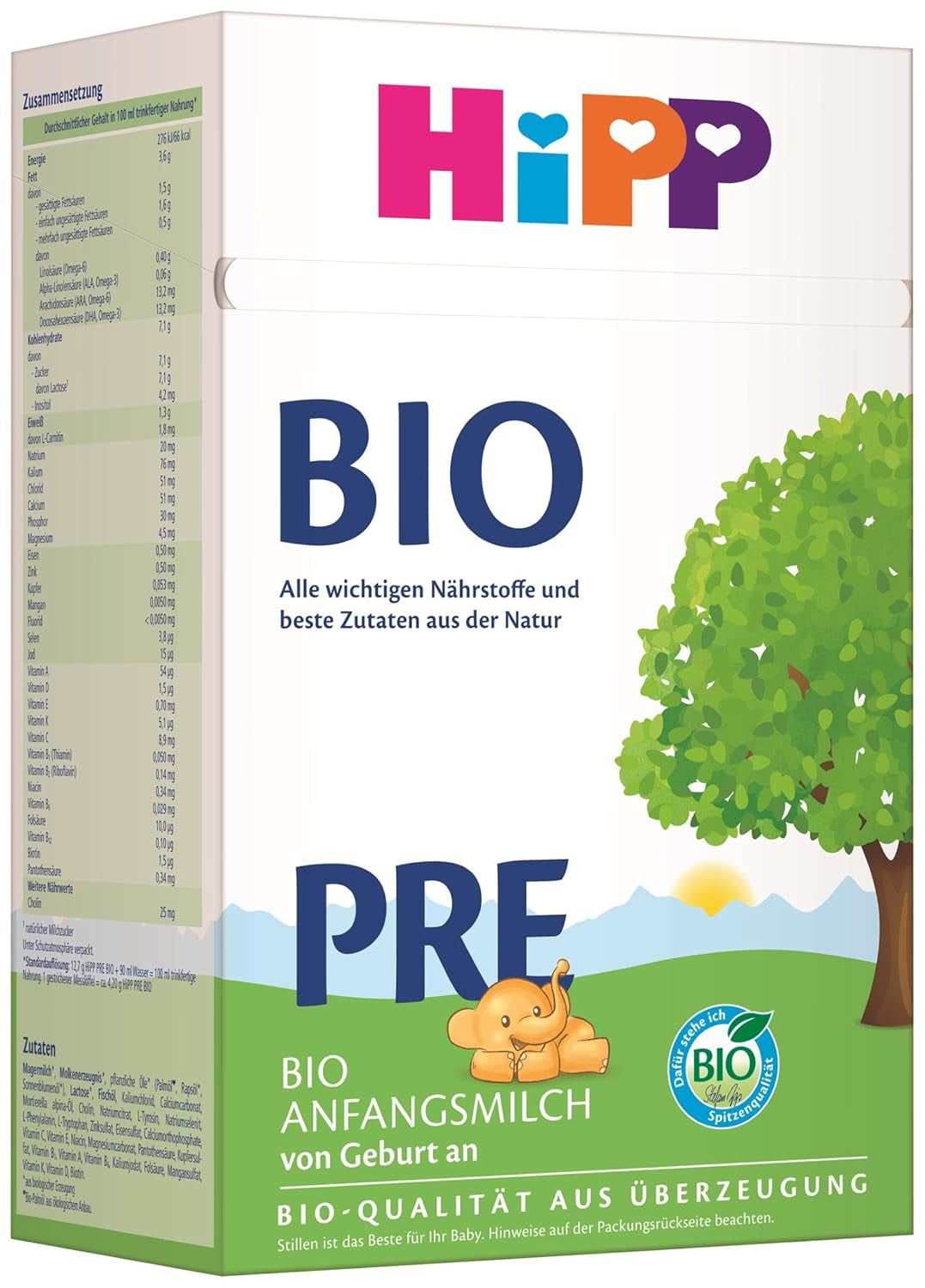 HiPP PRE økologisk spædbørnsmælk (4 x 600g), fra fødslen, indeholder kun laktose som kulhydrat, af bedste økologiske kvalitet