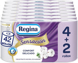 Regina Feeling - 42 ruller toiletpapir, 175 ark med tre lag, naturligt bomuldsekstrakt og delikat duft, 60% genbrugsplastikemballage, 100% Fsc-certificeret papir