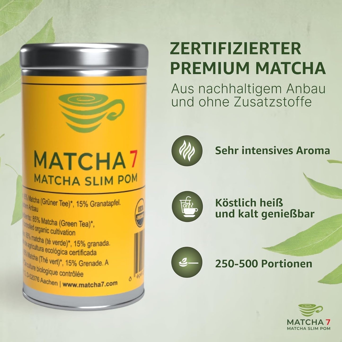 ® Ceremonial Matcha Powder X Granatæble 100G [Understøtter vægttab og stofskifte] - Grøn te for en aktiv og sund livsstil - Grøn te uden tilsætningsstoffer (ren og naturlig)