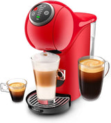 Krups KP3405 NESCAFÉ Dolce Gusto Genio S Plus Kapselmaskine, Espresso Boost, Temperaturvalg, Varme og Kolde Drikke, 15 Bar Pumpetryk, 0,8 L Vandtank, 1500Watt, Farve Rød med Café au Lait