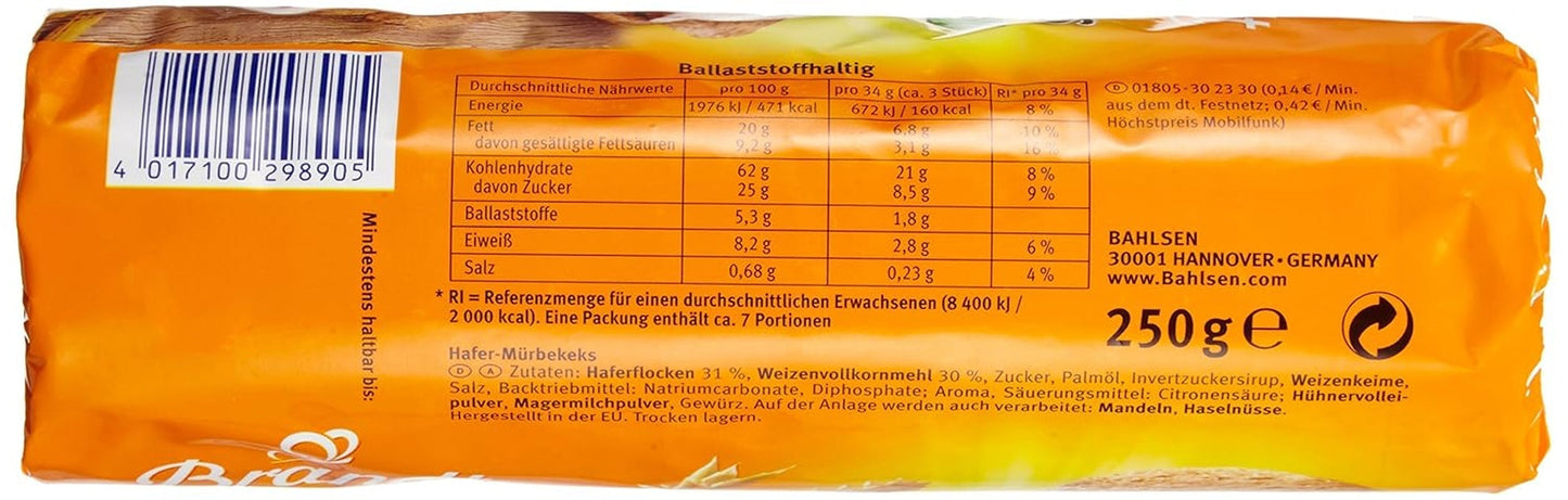Bahlsen Hobbits Crunchy - Pakke med 18 - Opbevaringsboks - Fuldkornskiks med havregryn med højt fiberindhold (18 x 250 g)