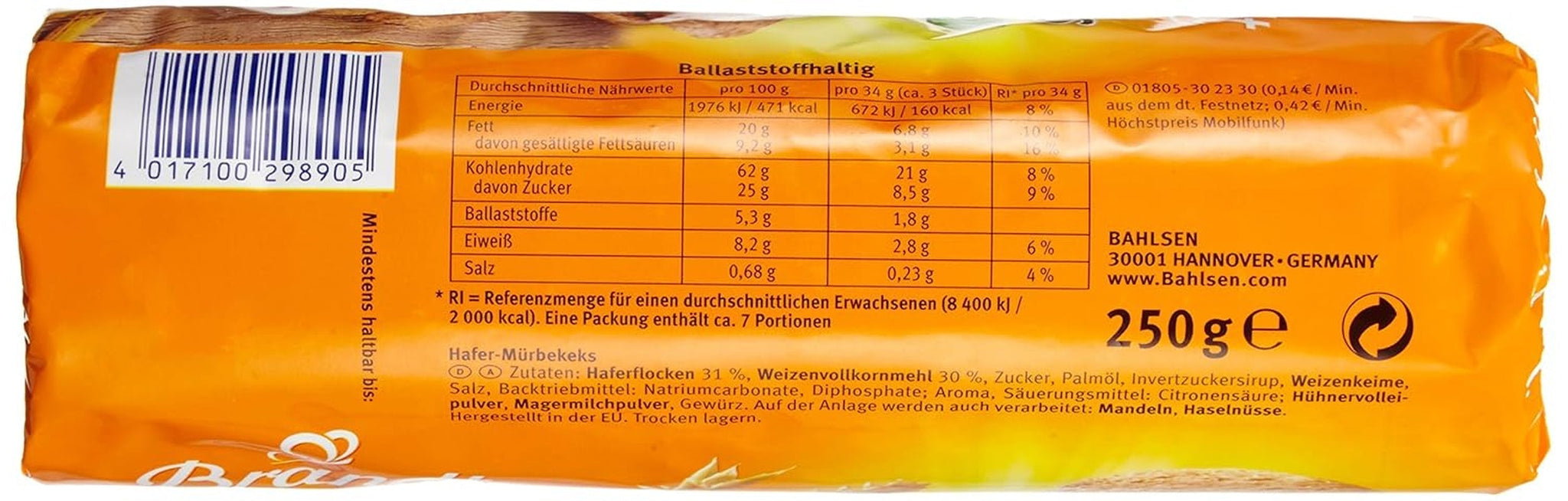 Bahlsen Hobbits Crunchy - Pakke med 18 - Opbevaringsboks - Fuldkornskiks med havregryn med højt fiberindhold (18 x 250 g)