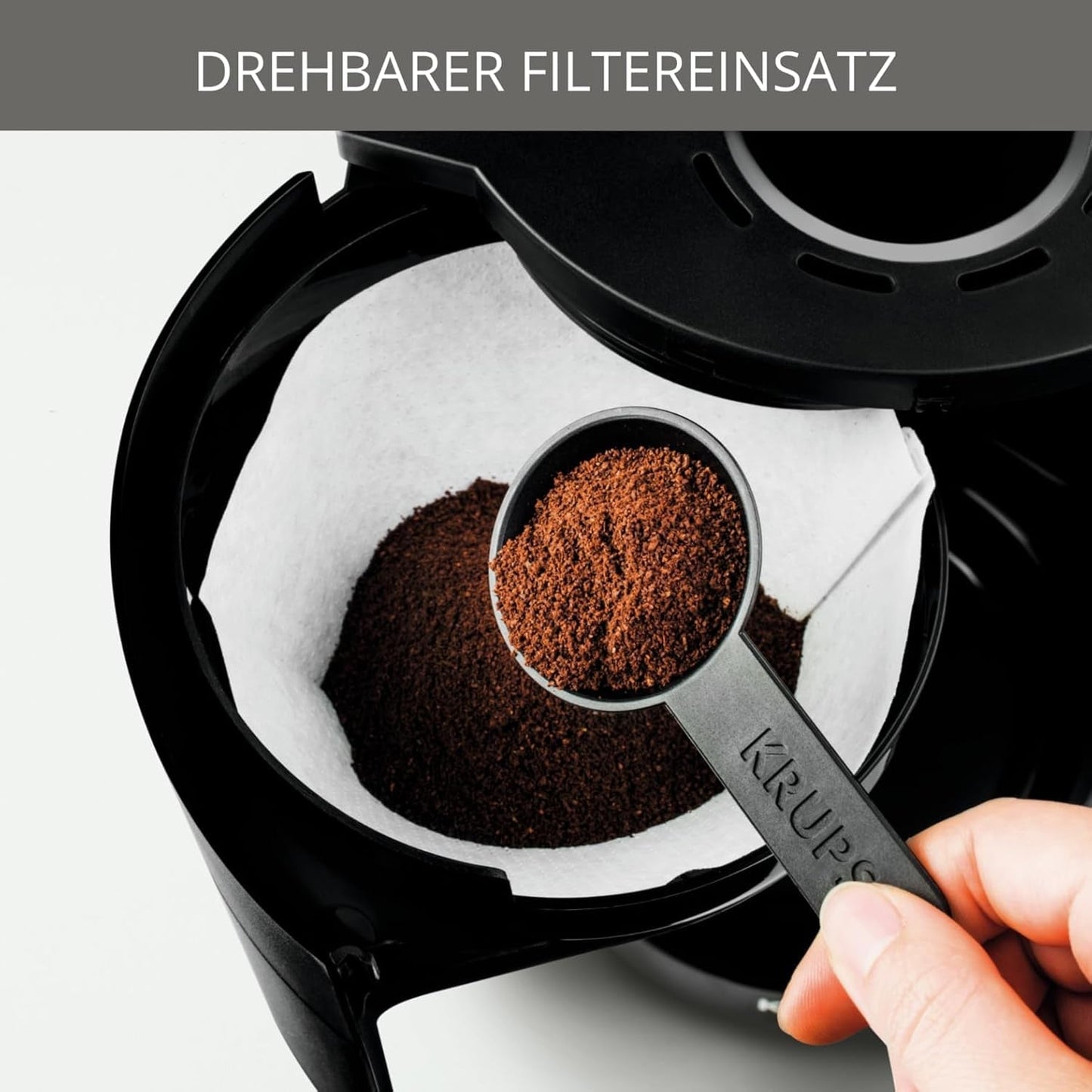 Krups F30908 ProAroma Espressomaskine med filter og glaskaraffel, kapacitet 1,25 l, 10-15 kopper, 1050 W, sort