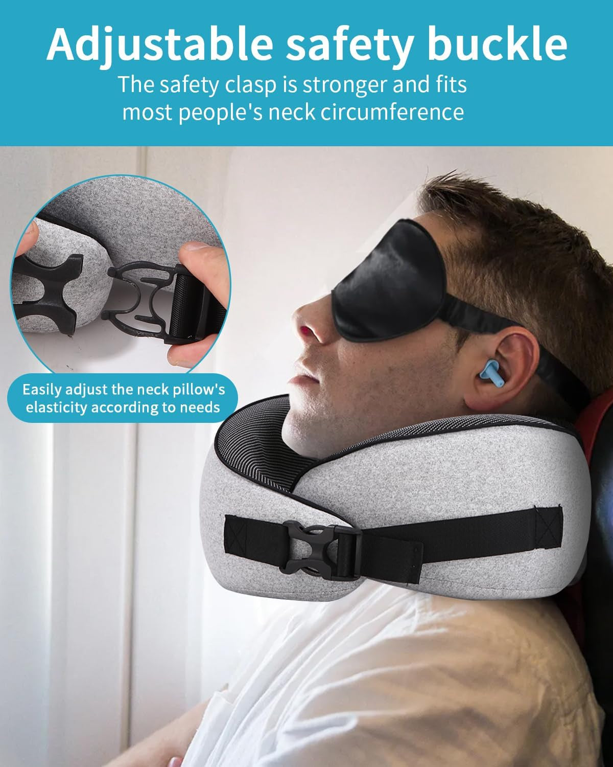 Flynakkepude, Memory Foam Rejsepude, Voksen Nakkepude, Justerbar vaskbar Flypude, Ergonomisk rejsepude (grå) Cervikale ortopædiske puder Naty Shop