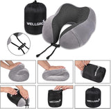 WELLGRO Nakkepudesæt med 3D-søvnmaske og ørepropper - Aftageligt betræk - Memory Foam - Lynlåslukning - Inklusiv opbevaringstaske - Rejsepude - Farvevalgbar, Farve:Grå Cervikal ortopædiske puder Naty Shop