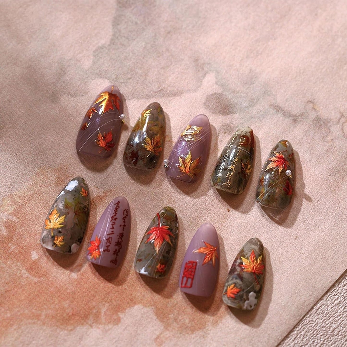 JMEOWIO 3D Nagelsticker Herbst Nail Art Sticker Selbstklebend Nagelaufkleber 5D Stereoskopisk Ahornblatt Erntedankfest Dekoration Nageldesign Tilbehør 1 Blatt