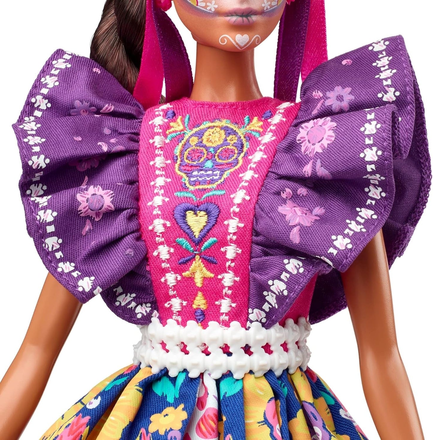 2022 Día De Muertos Barbie-dukke med pjusket traditionel kjole, blomsterkrans og Calavera-ansigtsmaling, gave til samlere