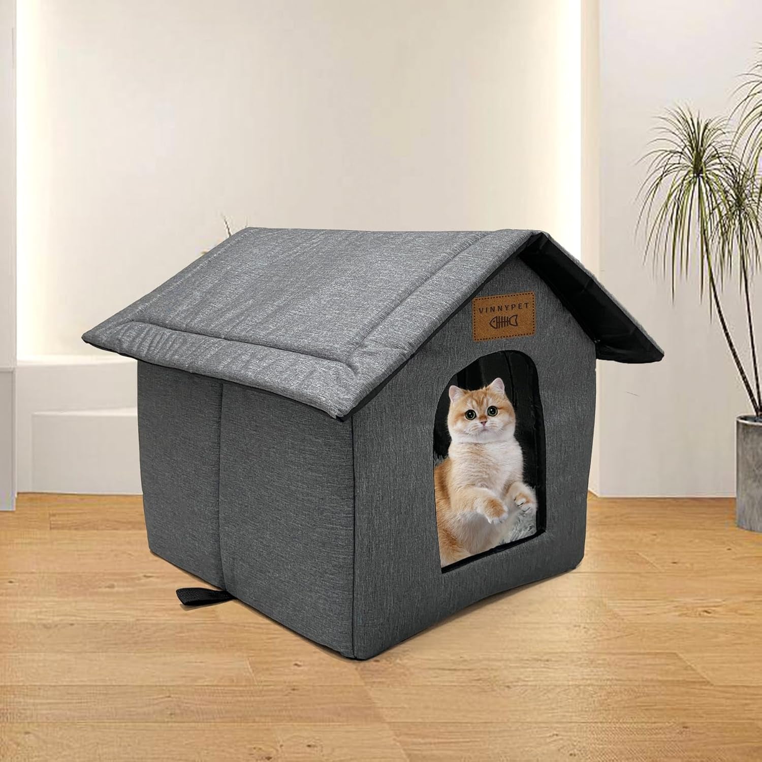 Katzenhaus Für Draußen Winterfest Wasserdicht Wetterfester Katzenhöhle Haustierhaus mit Plüschkissen Varm Hundehöhle Waschbar Hundehaus Tierheim Für Streuner Haustiere 35x30x35cm