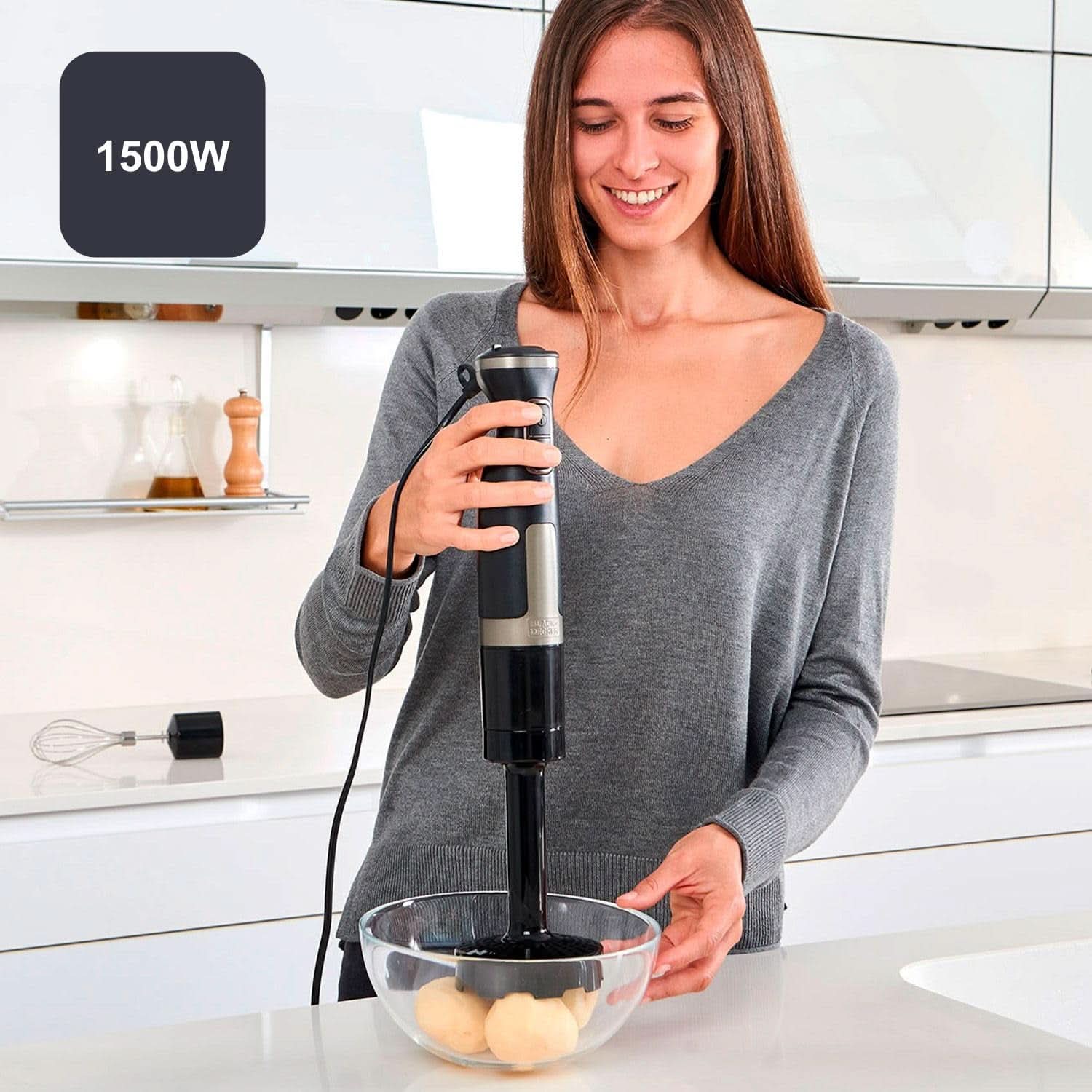 BLACK+DECKER Stand mixer | BXHBA1500E | 1500 Watt | 20 hastigheder | Turbo | Edelstahl | Spritzschutz | Inklusive Pürieraufsatz, Schneebesen, Zerkleinerer Und Messbecher Kitchen Naty Shop
