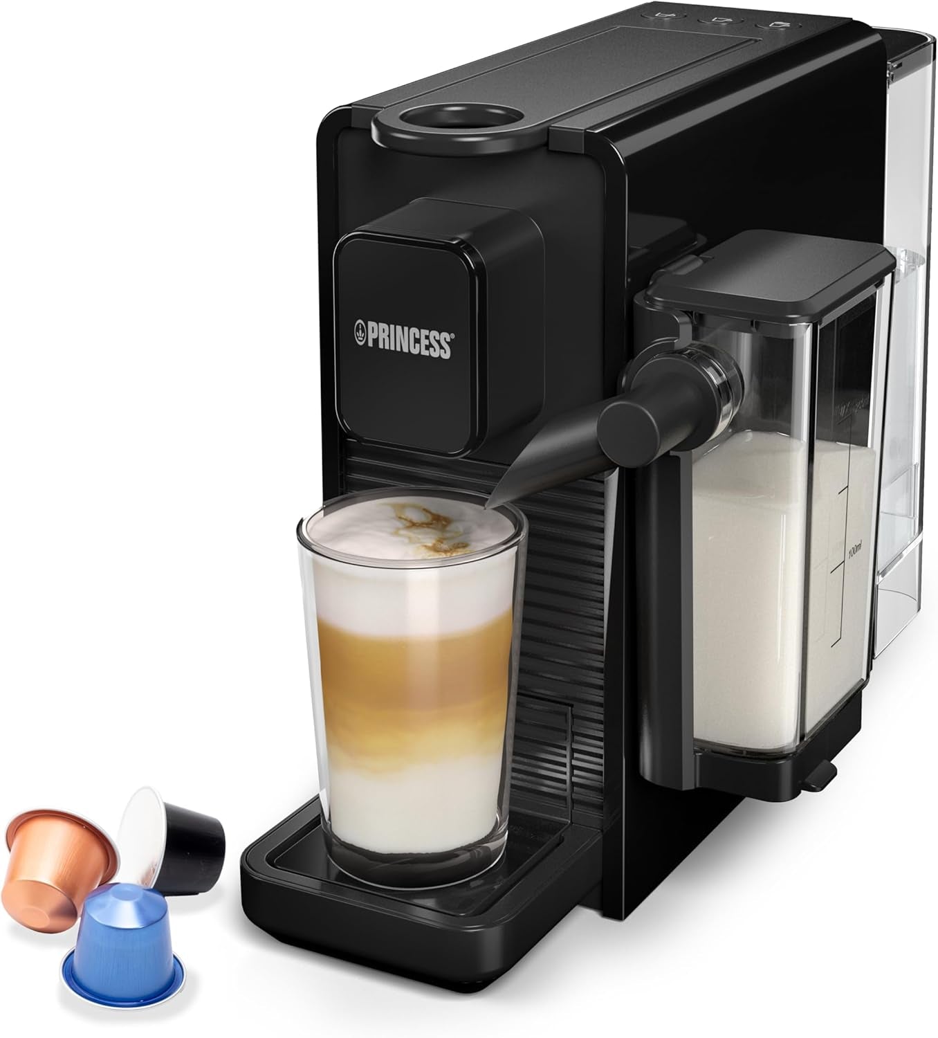 Princess 4 i 1 multikapsel espressomaskine - 1450 watt, kapsler, bælg, malet kaffe, BPA fri, 249450, 01.249450.01.001, sort, sølv