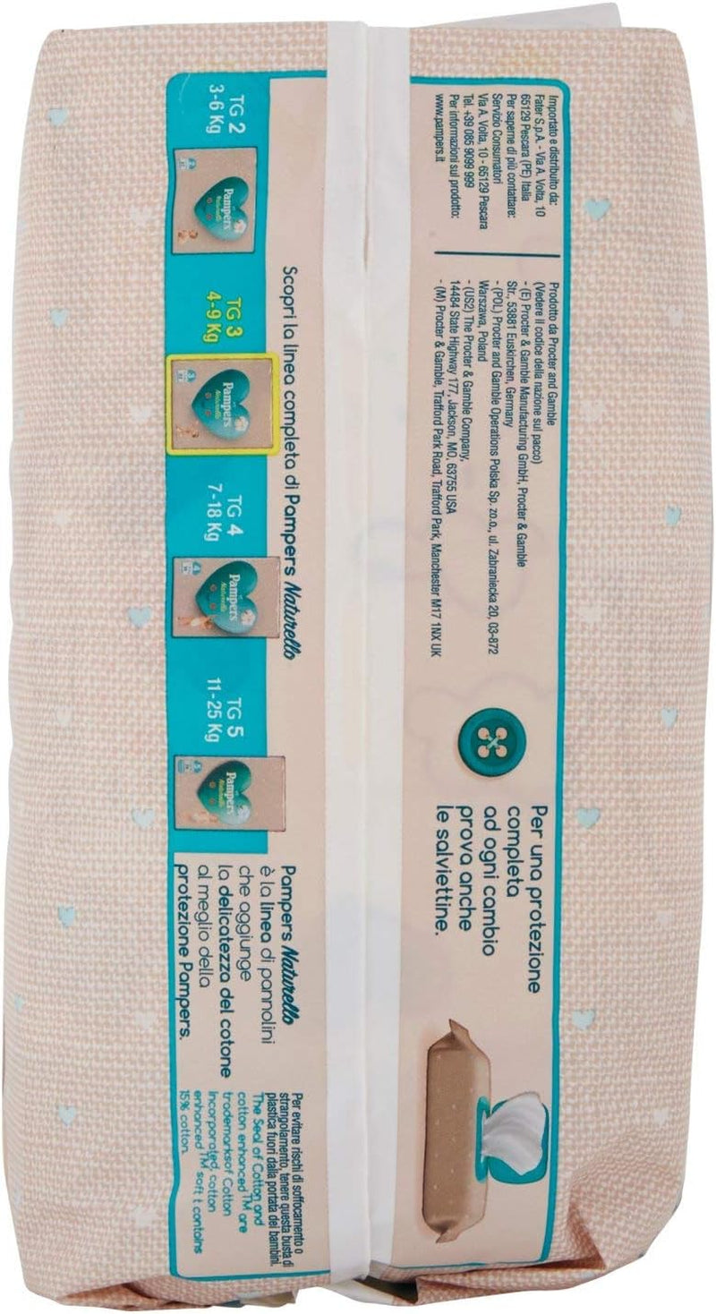 Pampers Naturello Midi, 22 bleer, str. 3 (4-9 kg)