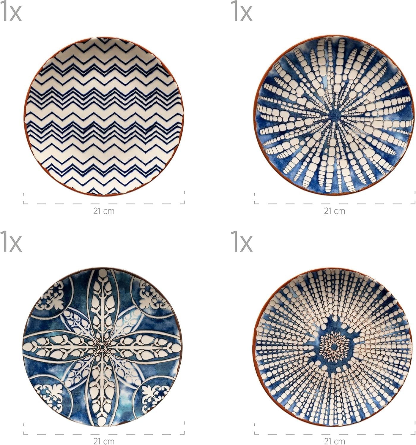 MÄSER 934017 Iberico Blue 4-personers middagssæt, 12 dele, maurisk stil, forskellige vintagedesigns i hvid og blå, keramik