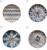 MÄSER 934017 Iberico Blue 4-personers middagssæt, 12 dele, maurisk stil, forskellige vintagedesigns i hvid og blå, keramik