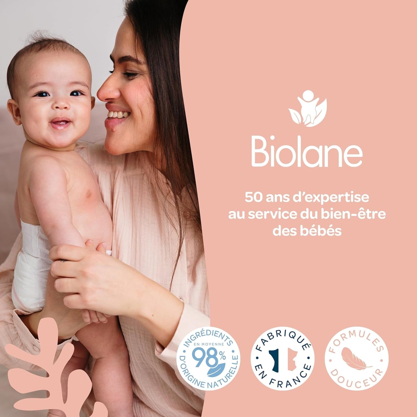 BIOLANE 12 Maxi Squares Wet Pads - Babyer - 100% Økologisk - 720 Bomuld - til følsom hud - Skift og toiletartikler - fra fødslen - lavet i Frankrig