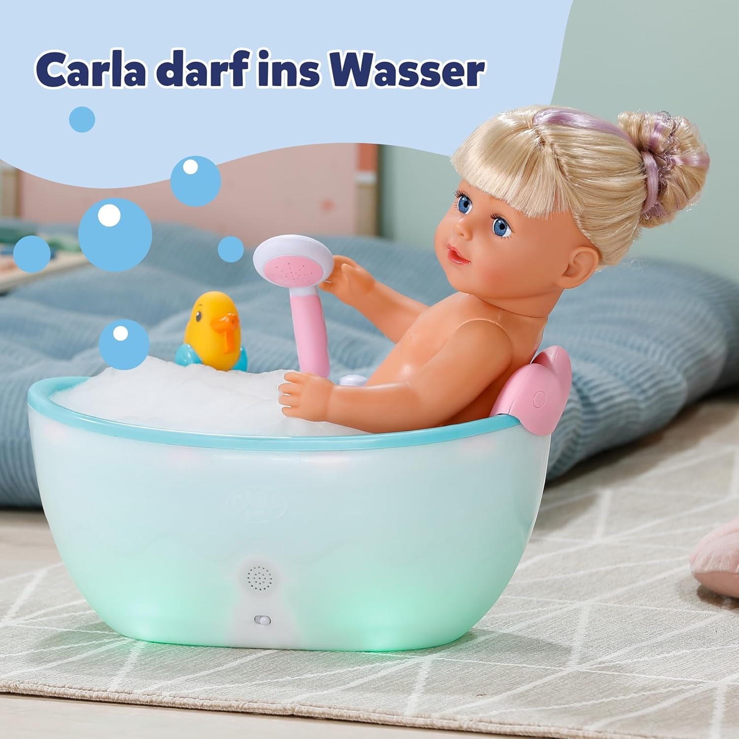 BABY born Carla - 43 cm dukke - blondt hår af høj kvalitet med tråde - ingen batterier påkrævet - egnet til børn fra 4 år og opefter - inkluderer 7 tilbehør, pink
