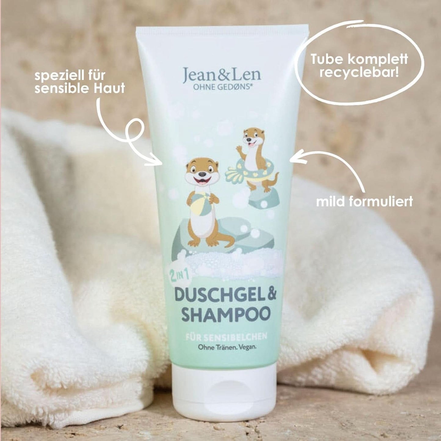 Jean & Len 2 i 1, Shower gel og shampoo til sensitive børn, 200 ml Brusebad og bad Naty Shop