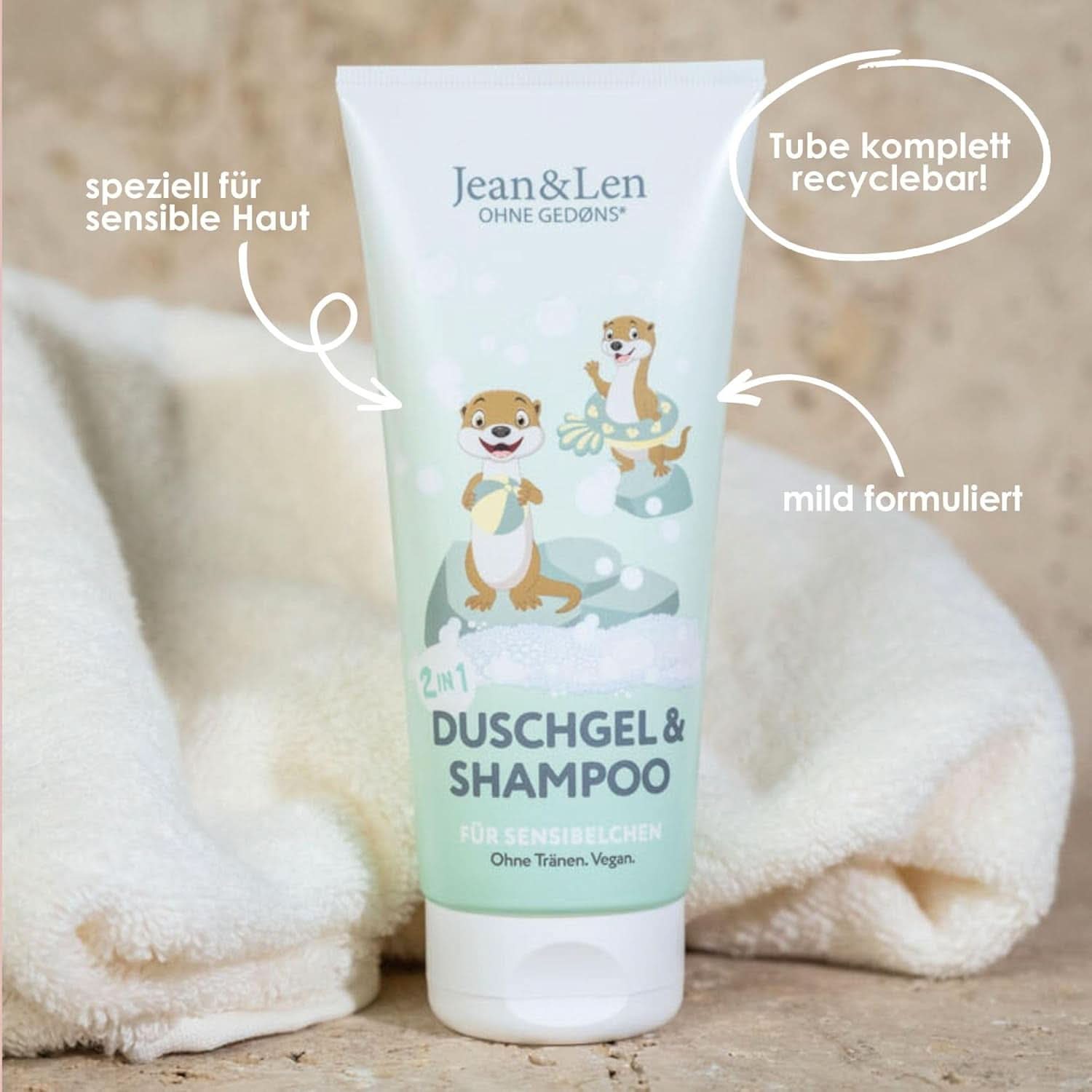 Jean & Len 2 i 1, Shower gel og shampoo til sensitive børn, 200 ml Brusebad og bad Naty Shop