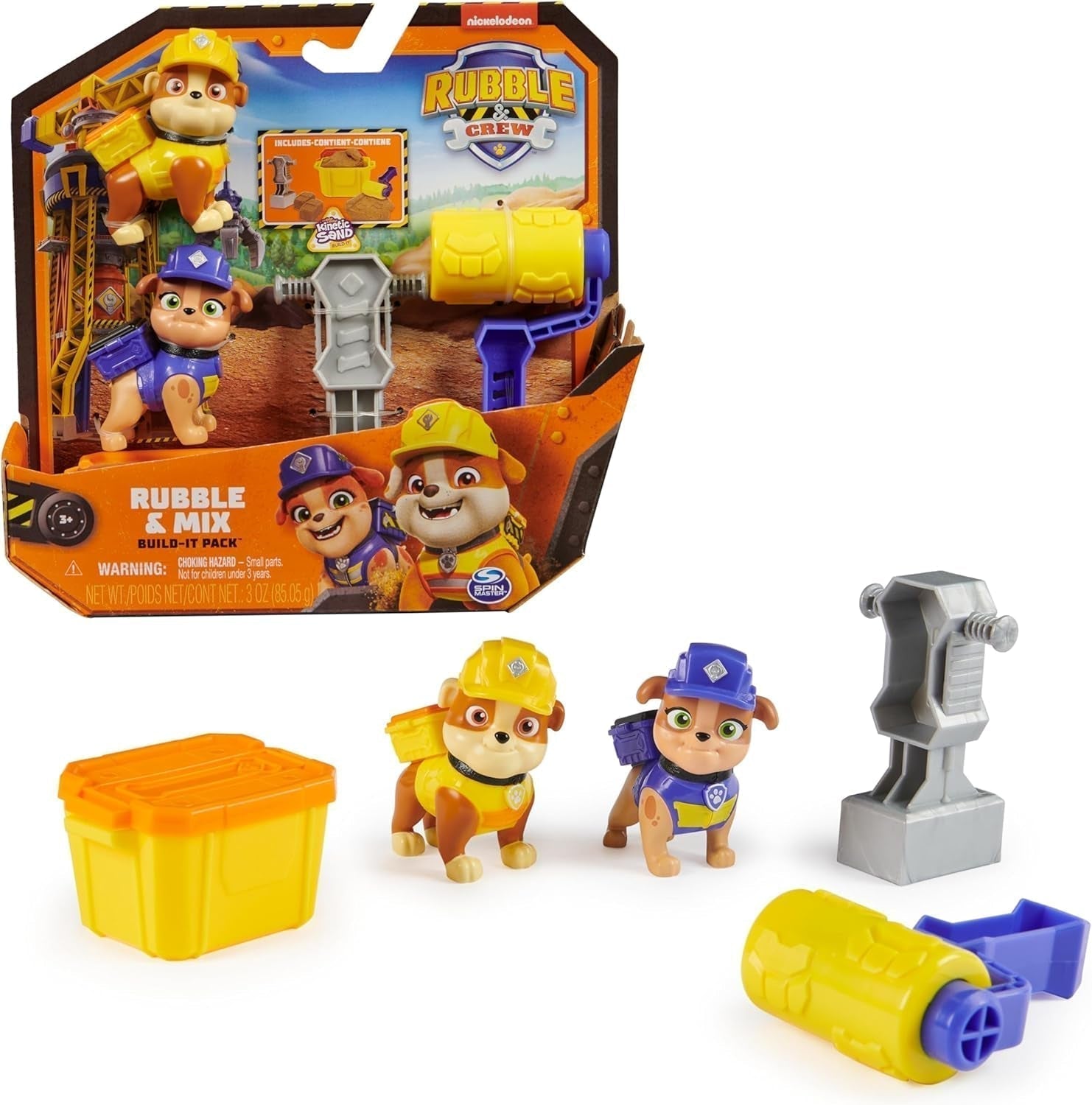 Rubble & Crew - Rubble & Mix Figur Action Figurer Sæt, 2 byggelegetøj og 85G Kinetic Building Sand, Legetøj Velegnet til 3 år og opefter Action Figurer Naty Shop Rubble Mix