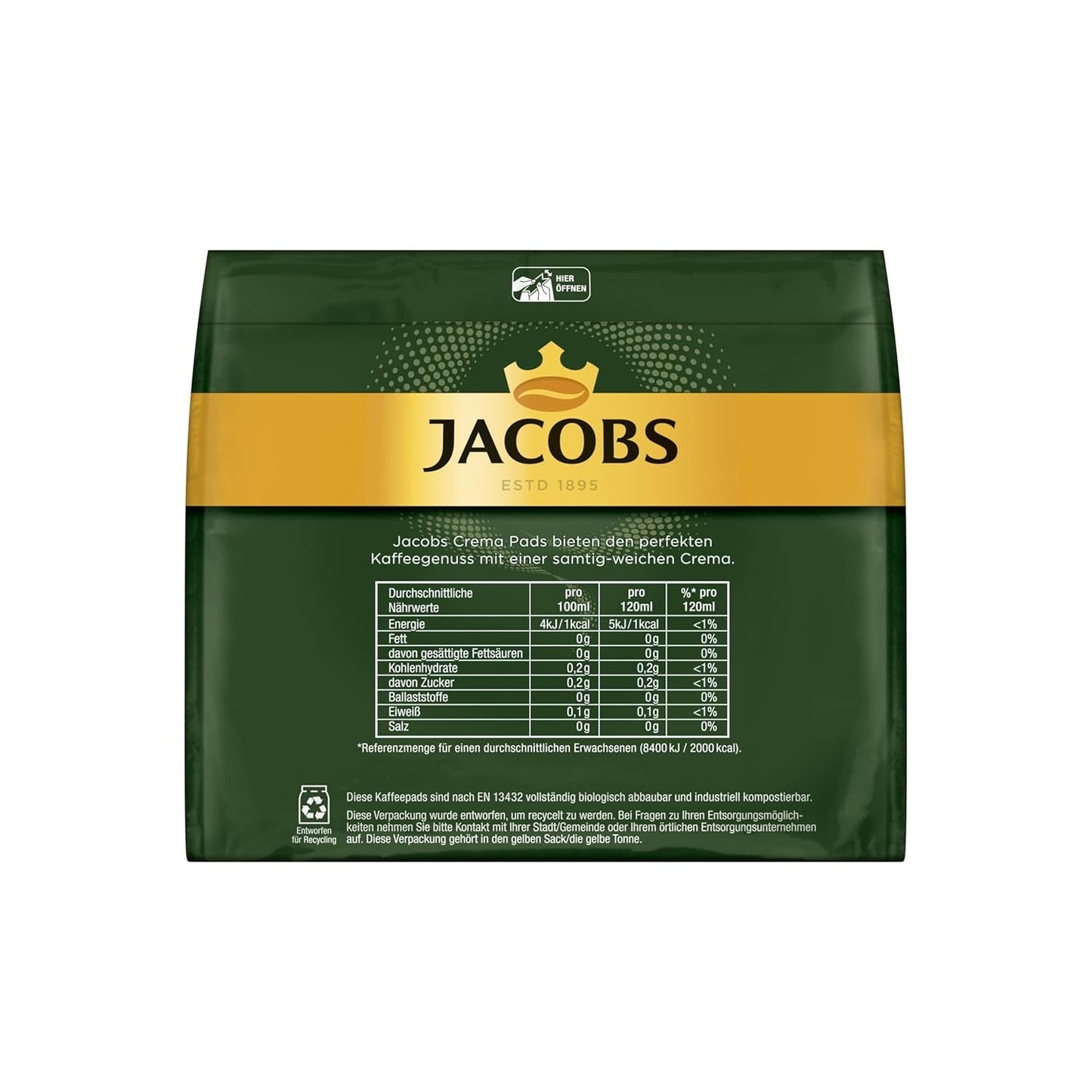 Jacobs Crema Balance Pads, Senseo kompatible Pads, 5 x 18 Getränke, 90 Kaffeepads
