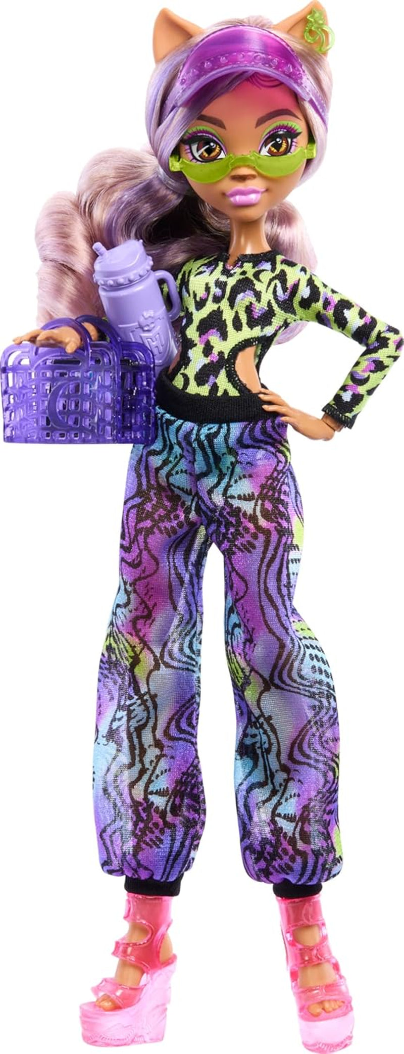 Monster High Scare Adise Island Clawdeen Wolf dukke med badedragt, joggingunderbukser og strandtilbehør såsom visir, vandflaske og bog