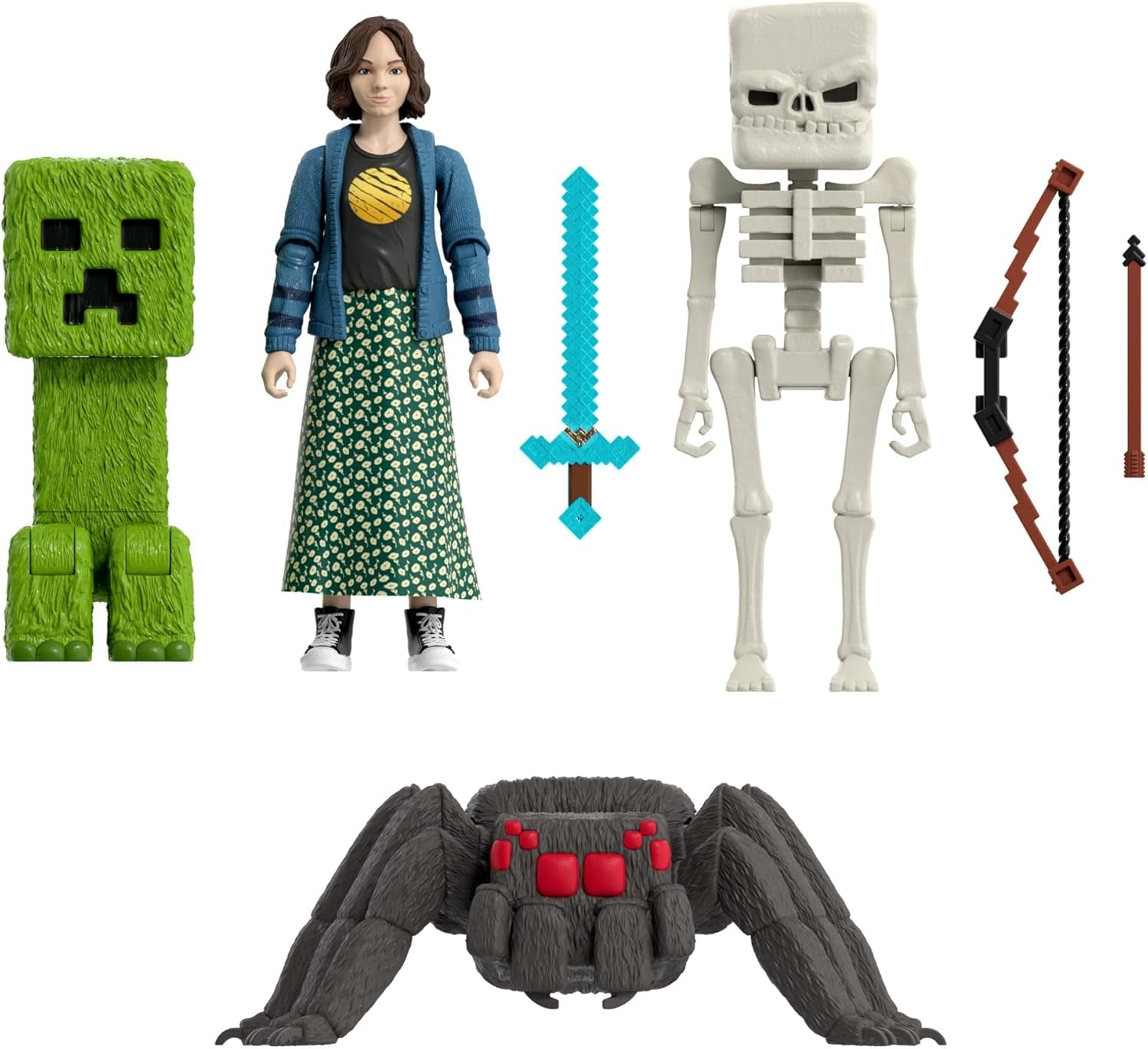 Mattel Minecraft-historiesæt med 4 actionfigurer og 3 tilbehør Møder i oververdenen Minecraft-film inspireret samlelegetøj JFR70 actionfigurer Naty Shop