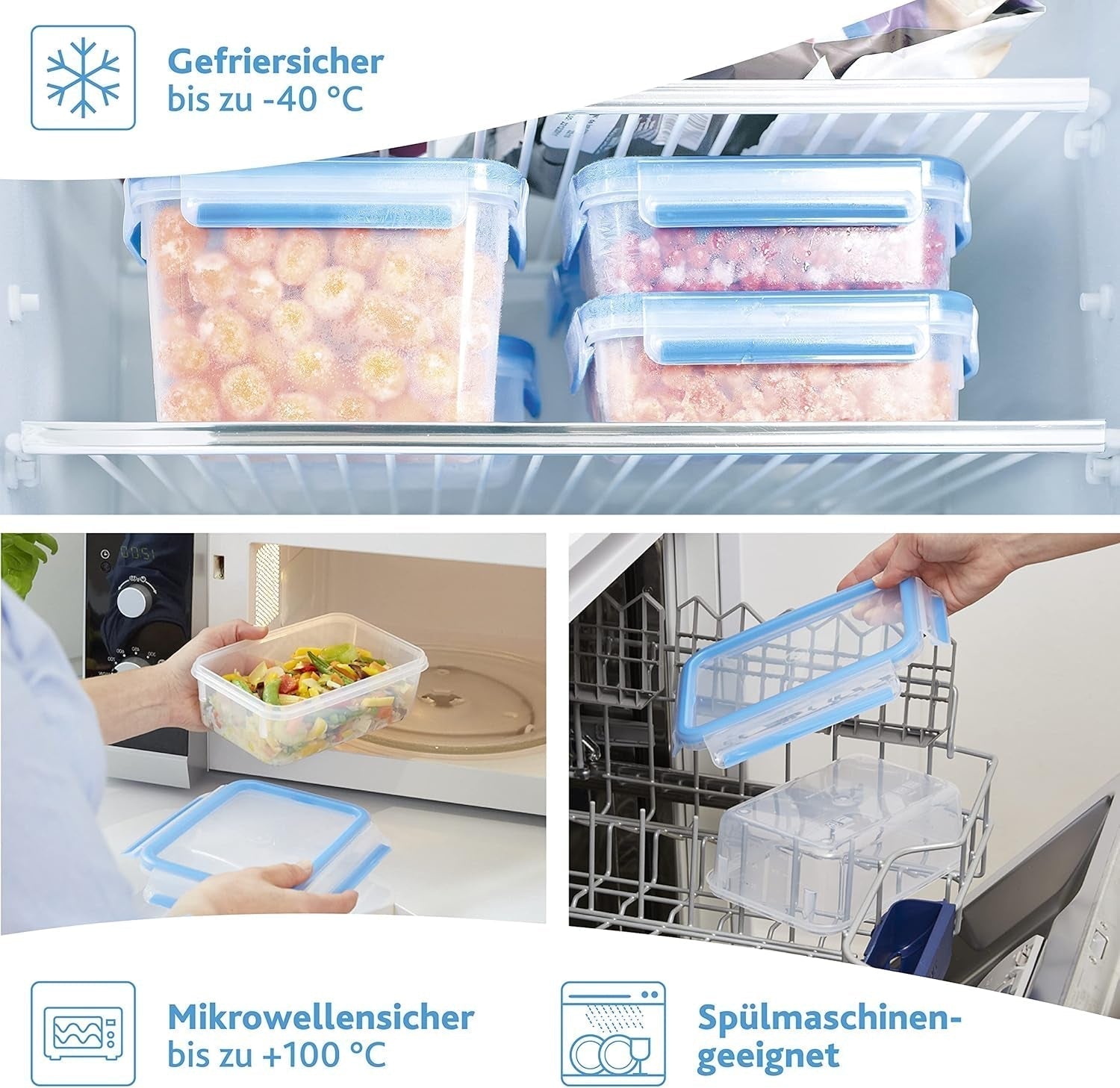 Emsa 515585 Madklip & Luk | 3 dele sæt | plastik | gennemsigtig / grøn | 0,55 / 1 / 2,2 liter Naty Shop madopbevaringsbokse
