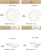 MALACASA 4-personers porcelænssæt Bone China 16-delt porcelænssæt rund hvid med guldkant Kombinationssæt med 4 middagstallerkener 4 desserttallerkener 4 Suma-tallerkener og 4 kornskåle NORI-serien