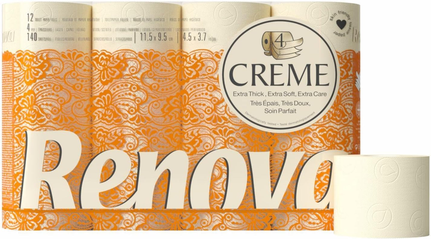 Toiletpapir Renova 4 lags duftcreme, 12 ruller rulle