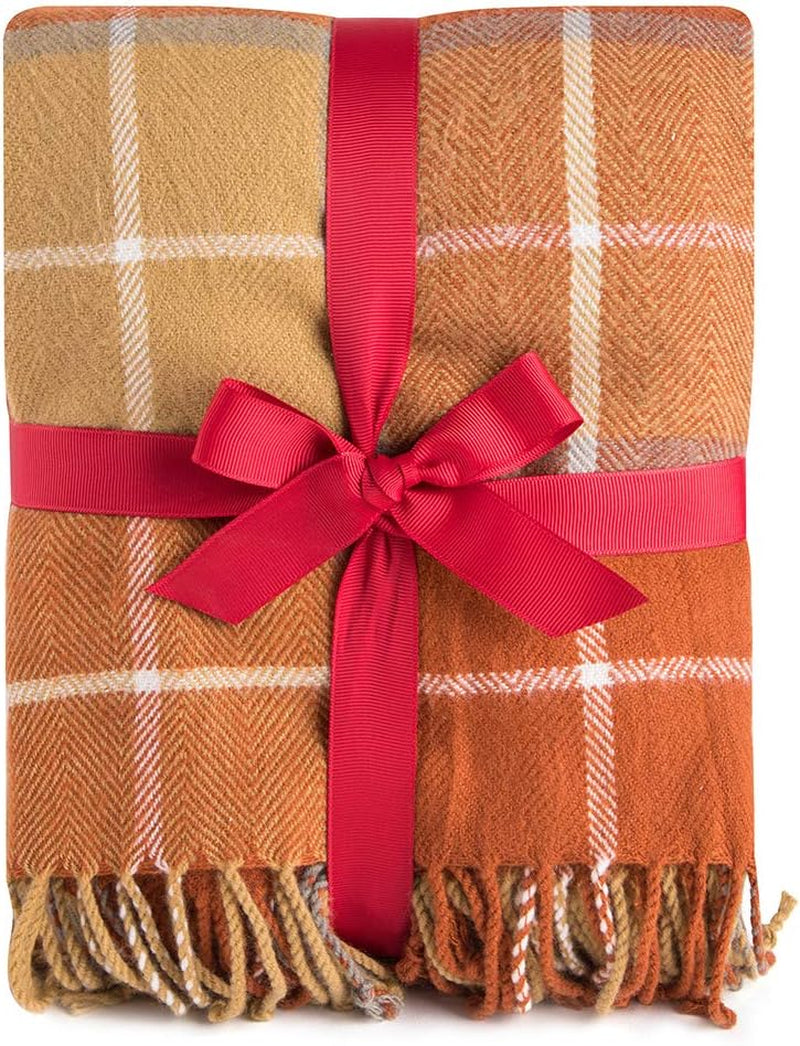 G Lake Orange Plaid tæppe Kast Akryl Blødt Vendbart Farvet Frynset Sengetæppe Gave Til Julepynt 127 Cm B X 170,2 Cm L-Græskar Orange Senge og Tæpper G Lake