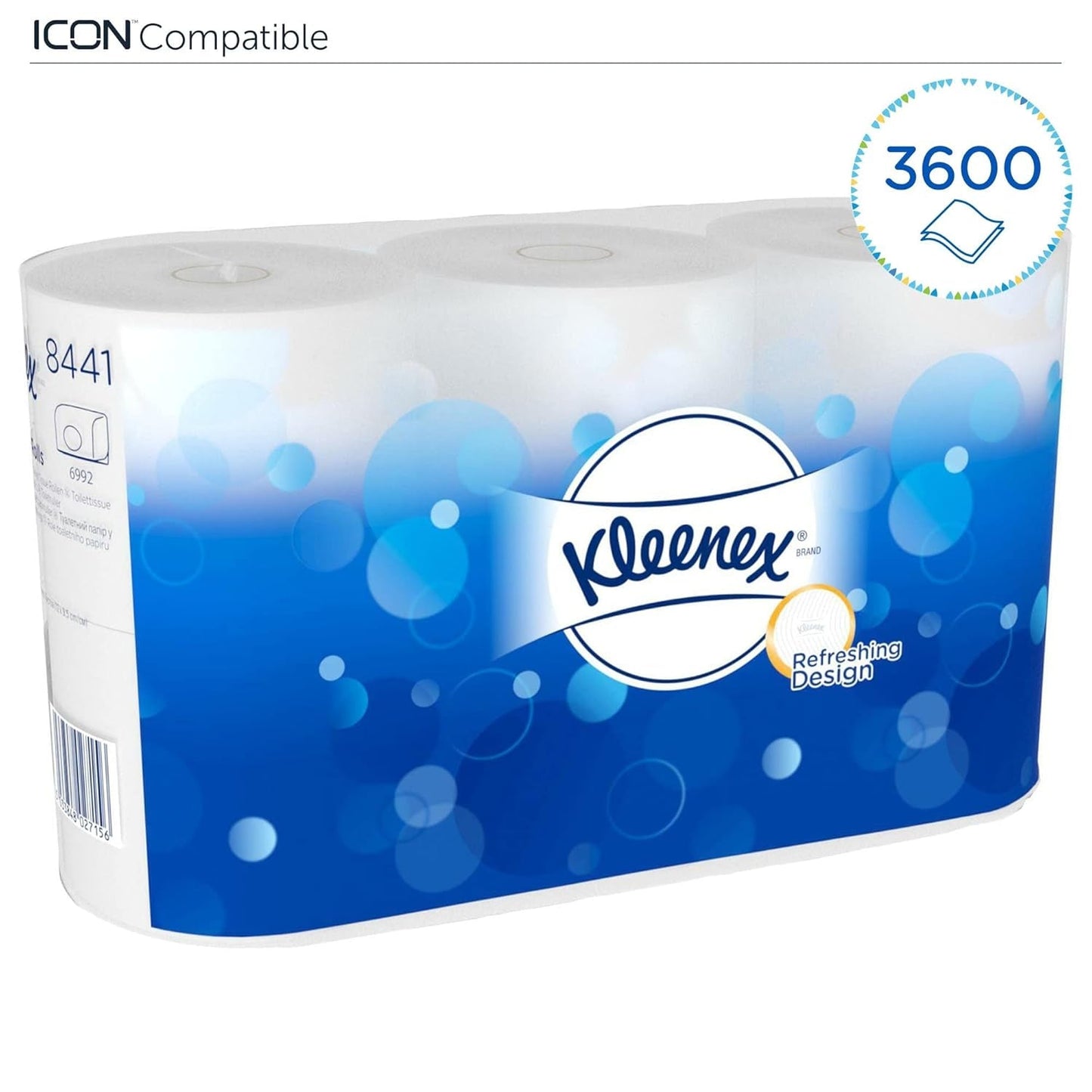 Kleenex standardrulle 8441 toiletpapir - 2-lags toiletpapir - 6 pakker med 6 ruller x 600 ark hver, hvid (36 ruller/21.600 ark i alt)