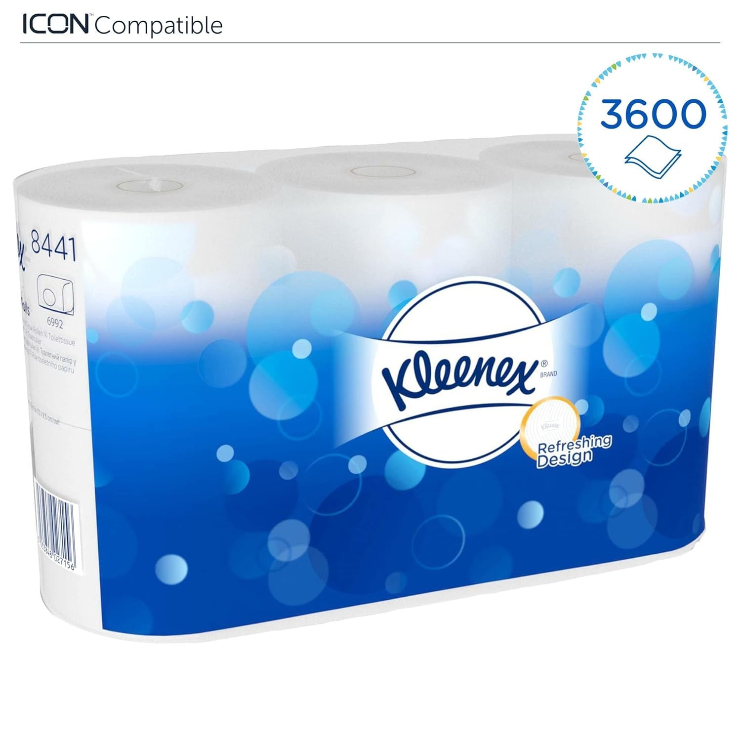Kleenex standardrulle 8441 toiletpapir - 2-lags toiletpapir - 6 pakker med 6 ruller x 600 ark hver, hvid (36 ruller/21.600 ark i alt)