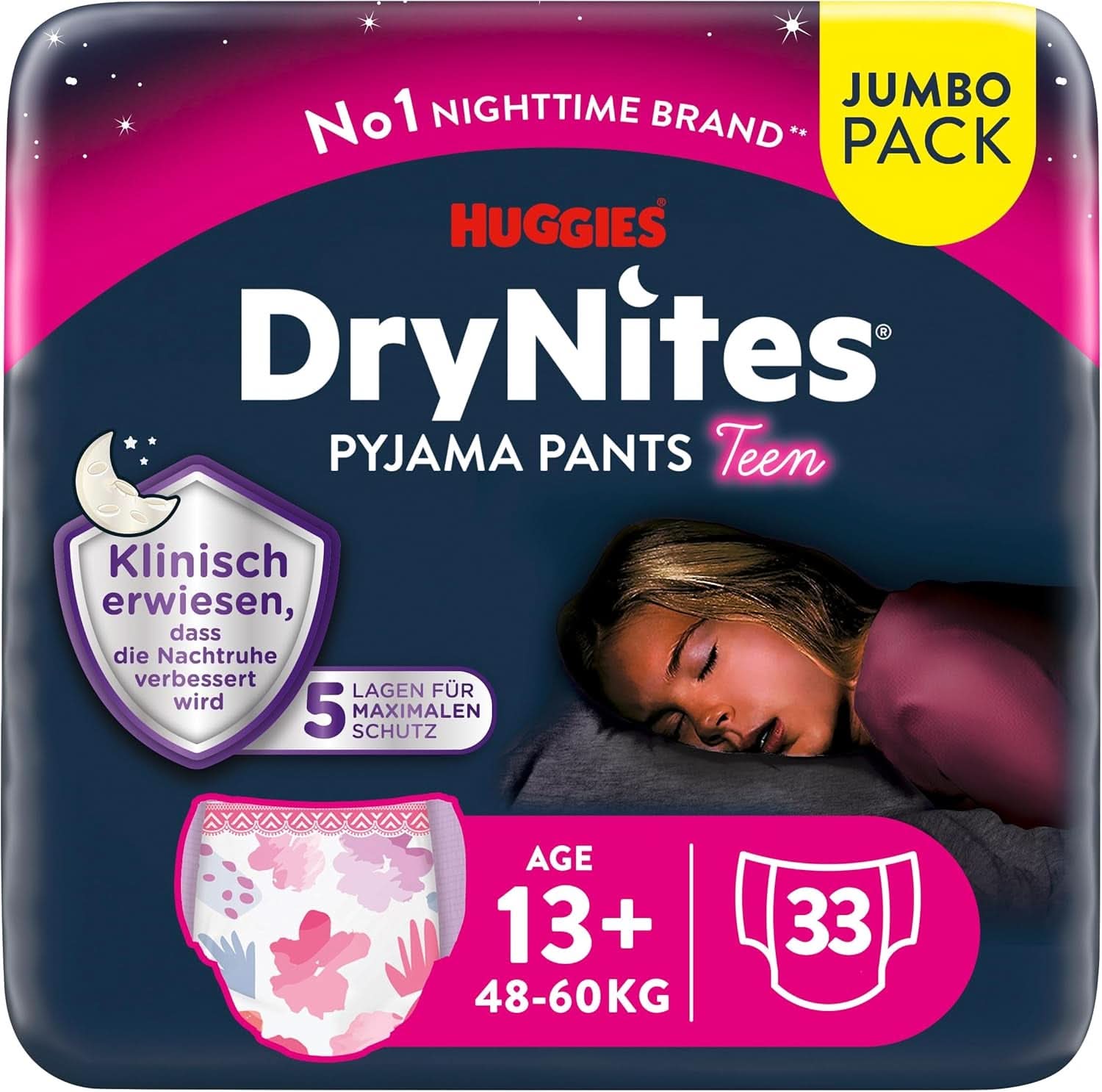 Huggies Drynites Nachtwindeln Bei Bettnässen, Für Mädchen Ab 13 Bis Ca. 17 Jahre (48-60 KG), 33 Stück (3X11), Jumbo-Monatspack, Ble-Pants XL Tilbehør Mad og Amning Baby Naty Shop